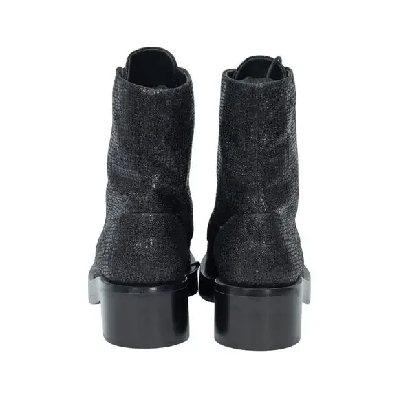CHANEL Black Fabric Grosgrain CC Cap Toe Combat Boots Size 38.5 US 8.5